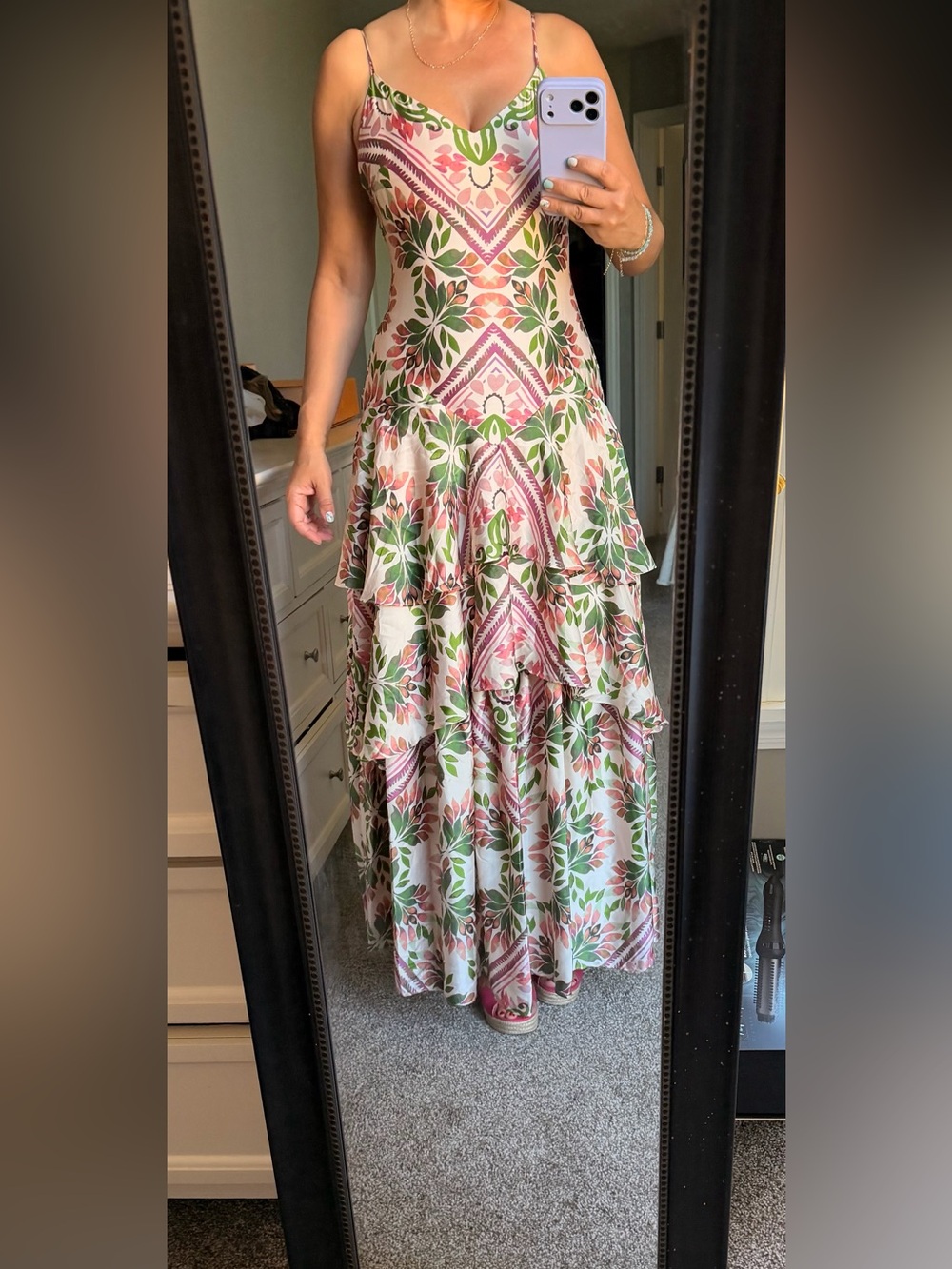 Parker Floral Tiered Maxi Dress in Pink & Green - Picture 3 of 6